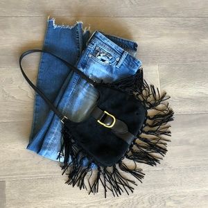 Hollywould Black Suede w/ Knotted Fringe Bag